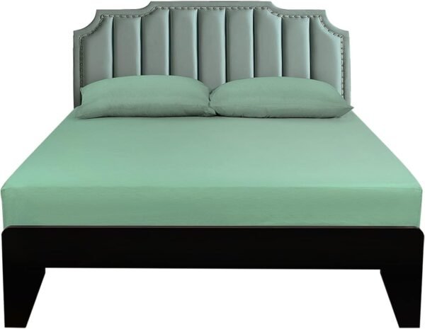Queen size fitted sheet (cotton), fitted sheet only, 300 thread count, soft and breathable, 8-10 inch deep pocket fitted sheet, suitable for hotels and homes, light green