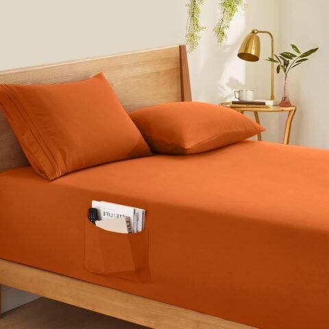 Extra-deep pocket king size fitted sheet, king size only - fits mattresses up to 24 inches thick - luxurious 1800 count - microfiber burnt orange fitted sheet, king size