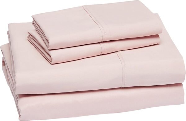 Lightweight, breathable, wrinkle-resistant microfiber four-piece sheet set, 14-inch deep pockets, standard double size, blush pink, solid color