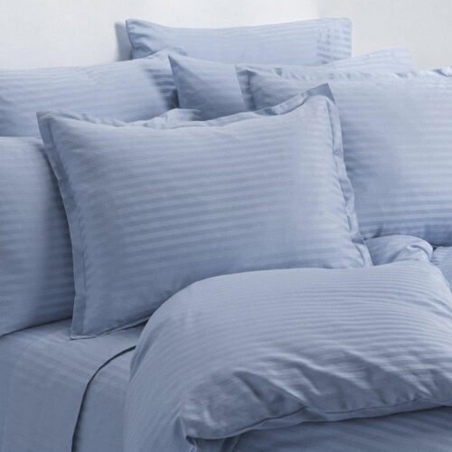 Four-piece sheet set - Dobby stripes - 100% cotton satin - 400 thread count (full-size, light blue)