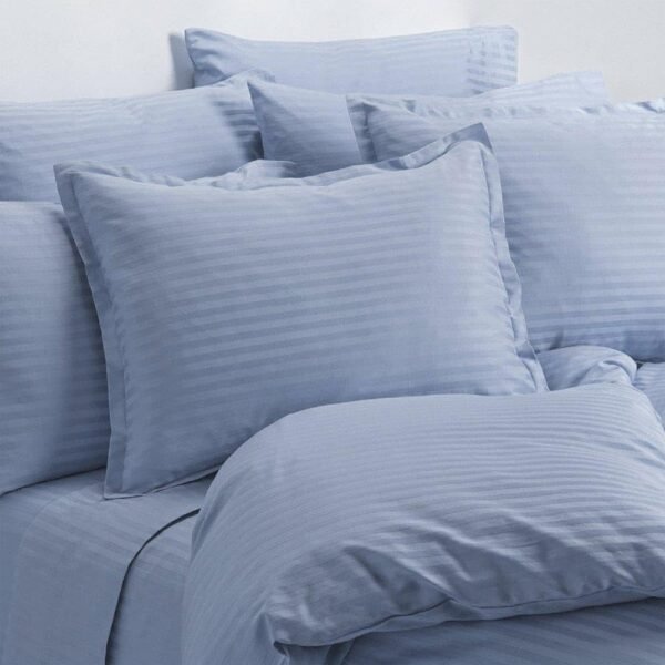 Four-piece sheet set - Dobby stripes - 100% cotton satin - 400 thread count (full-size, light blue)