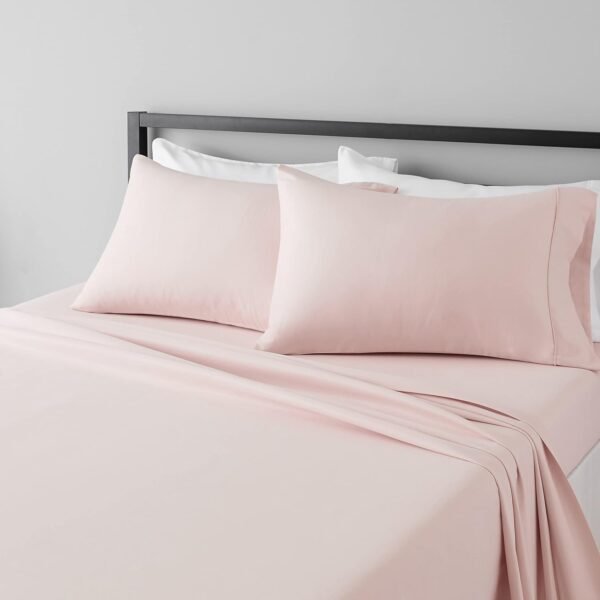 Lightweight, breathable, wrinkle-resistant microfiber four-piece sheet set, 14-inch deep pockets, standard double size, blush pink, solid color