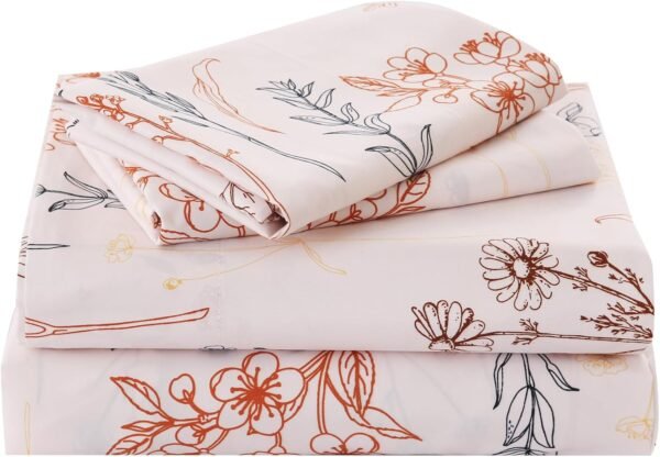 Floral Pattern King Size Sheet Set, Bohemian Floral Pattern Sheet Set, Beige Fall Bedding, Includes Sheet and Pillowcases, Soft Microfiber Material, 15-inch Extra-Deep Pocket Fitted Sheet Set, 4-Piece Set