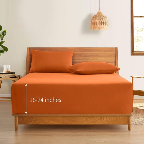 Extra-deep pocket king size fitted sheet, king size only - fits mattresses up to 24 inches thick - luxurious 1800 count - microfiber burnt orange fitted sheet, king size