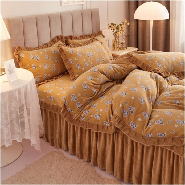 Luxury bed sheet set, home textiles Milk Velvet, Thick Coral Fleece, Princess Bed, Country Style Bed Skirt, Four-Piece Set, Bedspread, Non-Slip Four-Piece Bedding