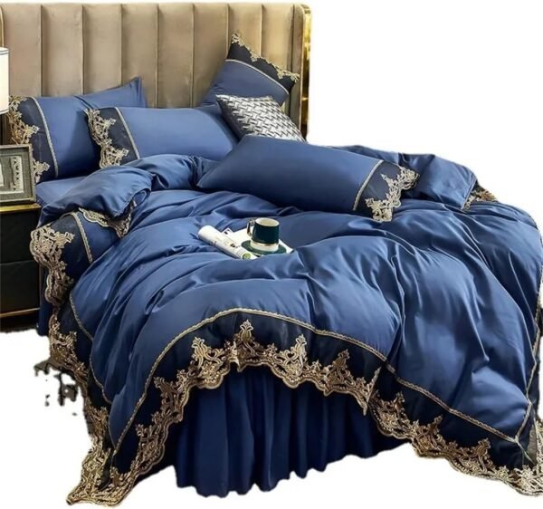 Skincare luxury four-piece solid color lace bed skirt four-piece set, champagne jade 1.8m Four-Piece Bedding Set