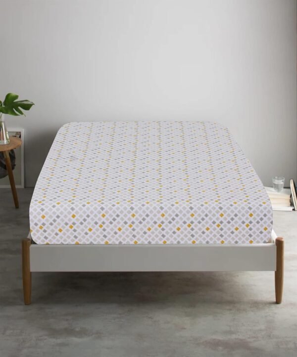 Fitted sheet, fitted sheet only, 100% cotton 300 thread count lightweight cool breathable twill fitted sheet, 16 inch regular elastic deep pocket design, soft mattress (Queen size, yellow, diamond)