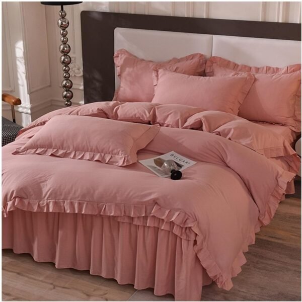 Cotton duvet cover four-piece set, bed skirt style solid color sheet and duvet cover set, soft cotton beige duvet cover set, full size duvet cover, 2-1.8m bed, 200x230 cm