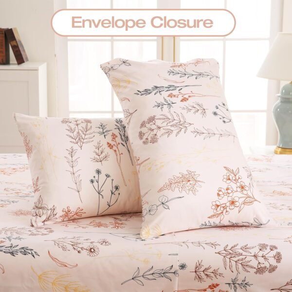 Floral Pattern King Size Sheet Set, Bohemian Floral Pattern Sheet Set, Beige Fall Bedding, Includes Sheet and Pillowcases, Soft Microfiber Material, 15-inch Extra-Deep Pocket Fitted Sheet Set, 4-Piece Set