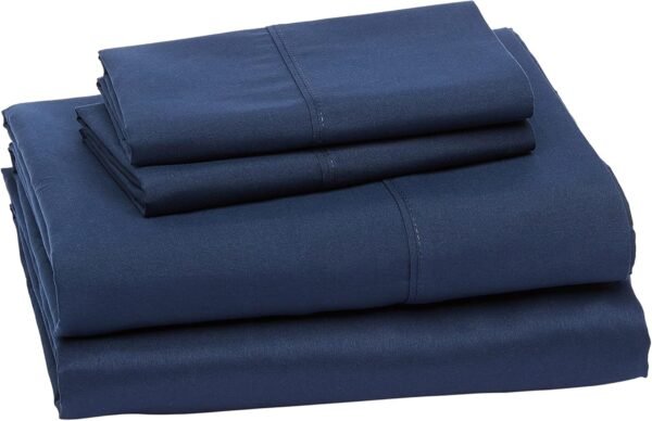 Lightweight, ultra-soft, easy-care, breathable microfiber four-piece sheet set, 14-inch deep pockets, standard double size, navy blue, solid color