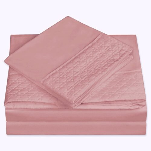 Elegant and comfortable, a luxurious choice, soft and comfortable four-piece sheet set! 1500-count yarn, top hotel quality | Quilted sheets and pillowcases | Wrinkle-free, 100% cotton, extra-large, dusty rose