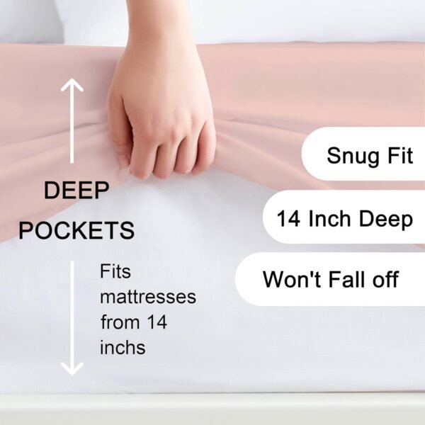 100% Microfiber 60" x 80" Queen Size Fitted Sheet (fitted sheet only), hotel quality deep pocket fitted sheet, protects mattresses up to 14 inches thick, machine washable and colorfast, doesn't shift easily, lotus pink