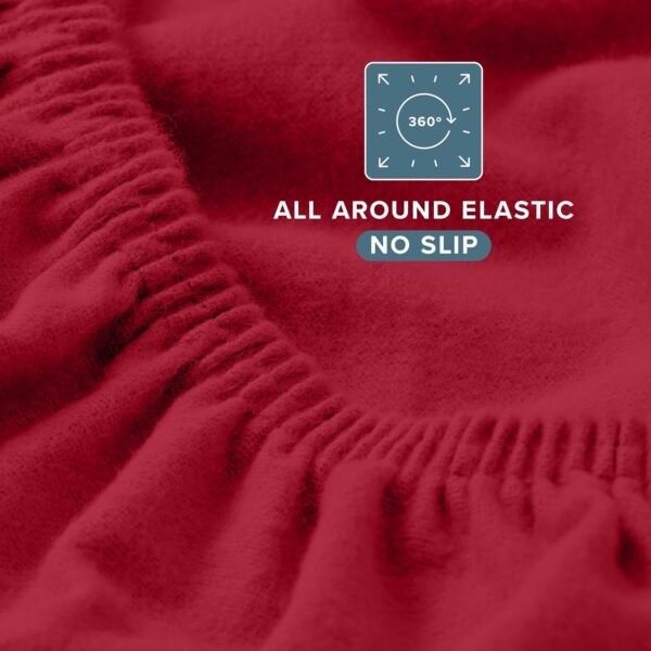 Flannel Fitted Sheet, 100% cotton, velvety soft and thick - double-brushed flannel - deep pocket (Queen size, red)