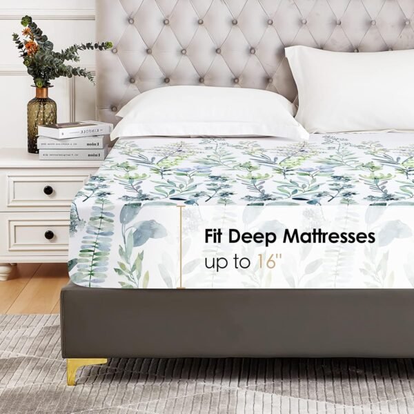 Floral Pattern Fitted Sheet, Premium Double-Brushed Microfiber Deep Pocket Fitted Sheet, Extra Large, Super Soft Fitted Sheet, Shrink-Resistant, Fade-Resistant, Extra Large