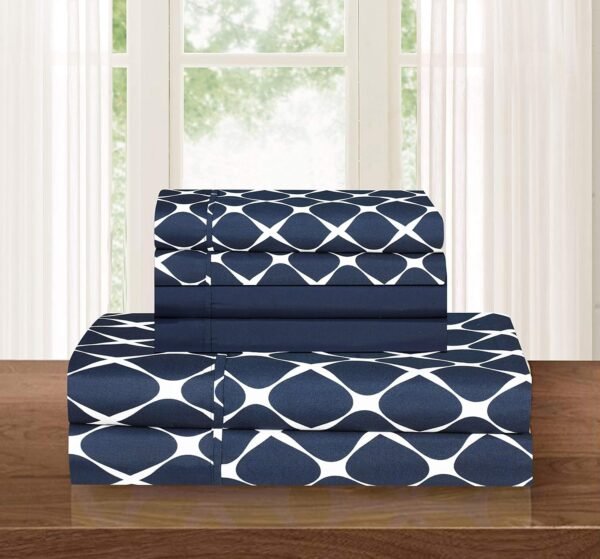 Luxury Soft and Comfortable 4-Piece Sheet Set, Milan Collection, Wrinkle-resistant Plaid Pattern - 1500 Egyptian cotton quality microfiber bedding set, single/king/single, navy blue