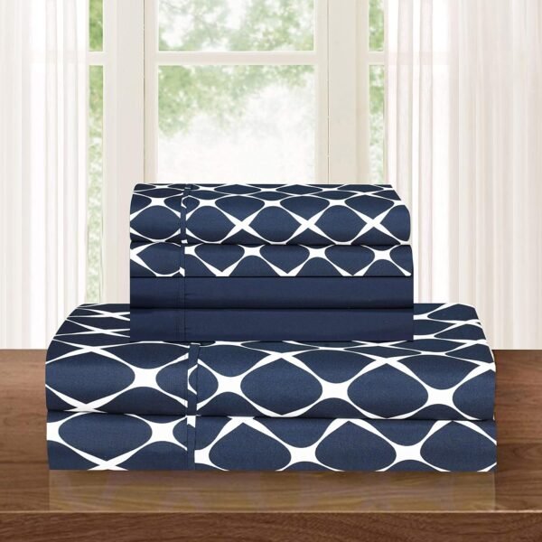 Luxury Soft and Comfortable 4-Piece Sheet Set, Milan Collection, Wrinkle-resistant Plaid Pattern - 1500 Egyptian cotton quality microfiber bedding set, single/king/single, navy blue