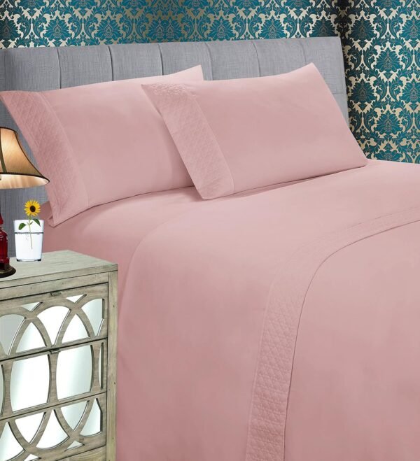 Elegant and comfortable, a luxurious choice, soft and comfortable four-piece sheet set! 1500-count yarn, top hotel quality | Quilted sheets and pillowcases | Wrinkle-free, 100% cotton, extra-large, dusty rose