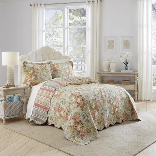 Four-Piece Duvet Set - Standard Double Bed/Queen Size - 100% Cotton Bedding, Aquamarine Color, Includes Bed Skirt and Pillowcases